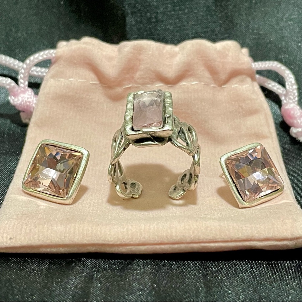 Nordstrom's Rack Fashion Jewlry-Silver and Pink Cubic Zyrconia Ring/Earrings Set - Picture 4 of 5